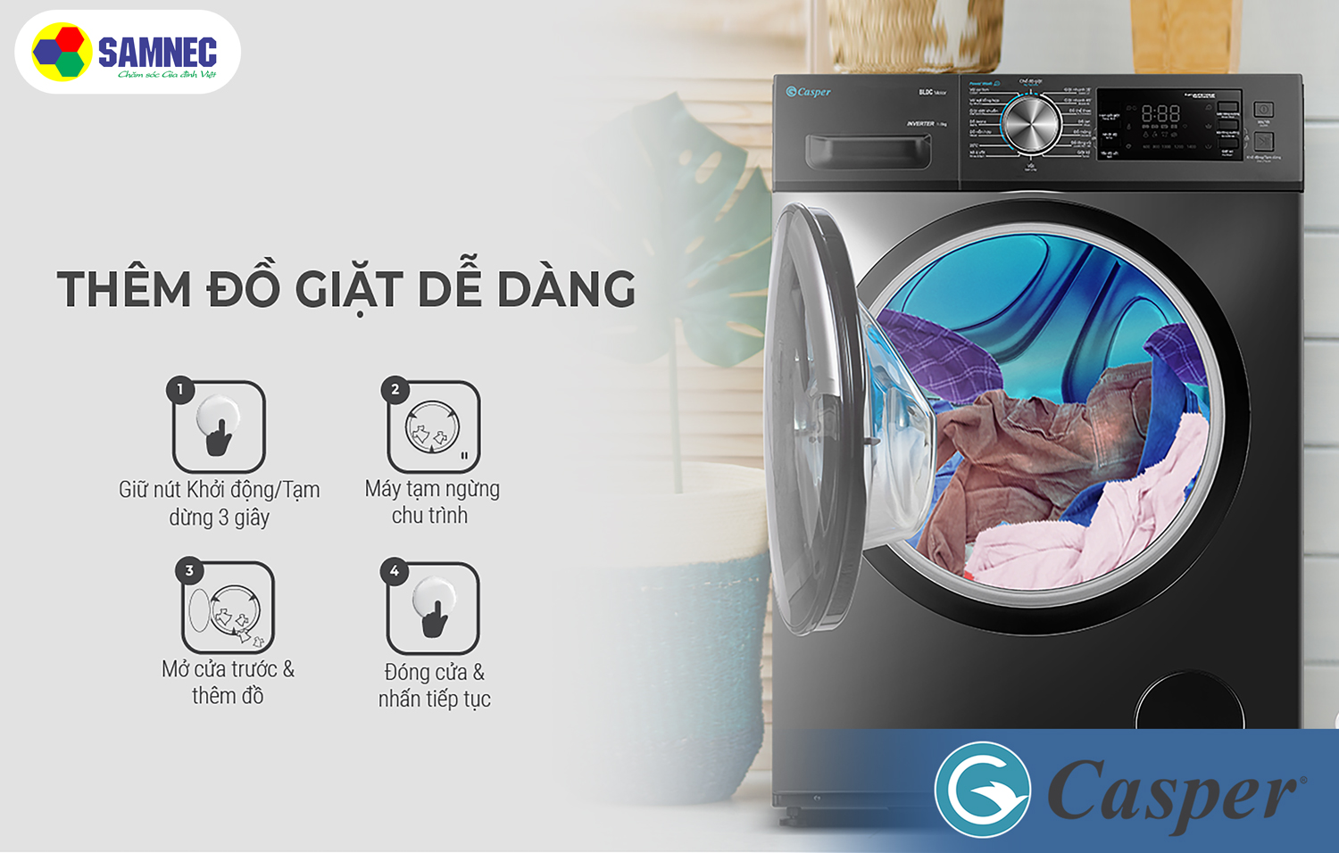 Chức năng bỏ thêm đồ khi đang giặt