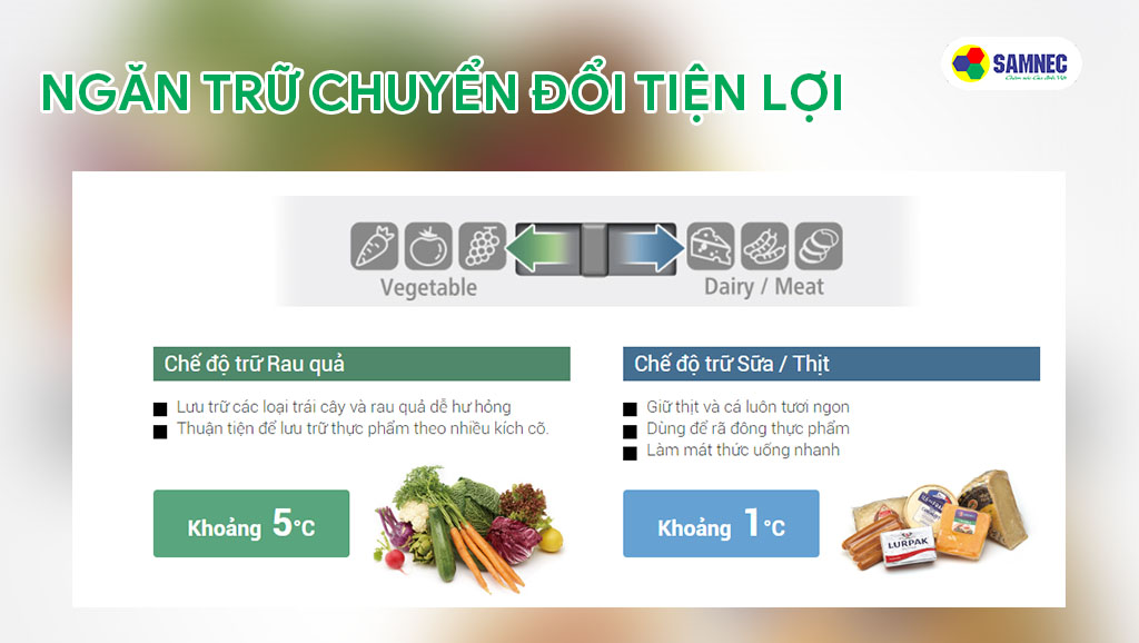 Tủ lạnh 2 cánh Hitachi R-B330PGV8 hỗ trợ ngăn trữ chuyển đổi để người dùng điều chỉnh nhiệt độ 