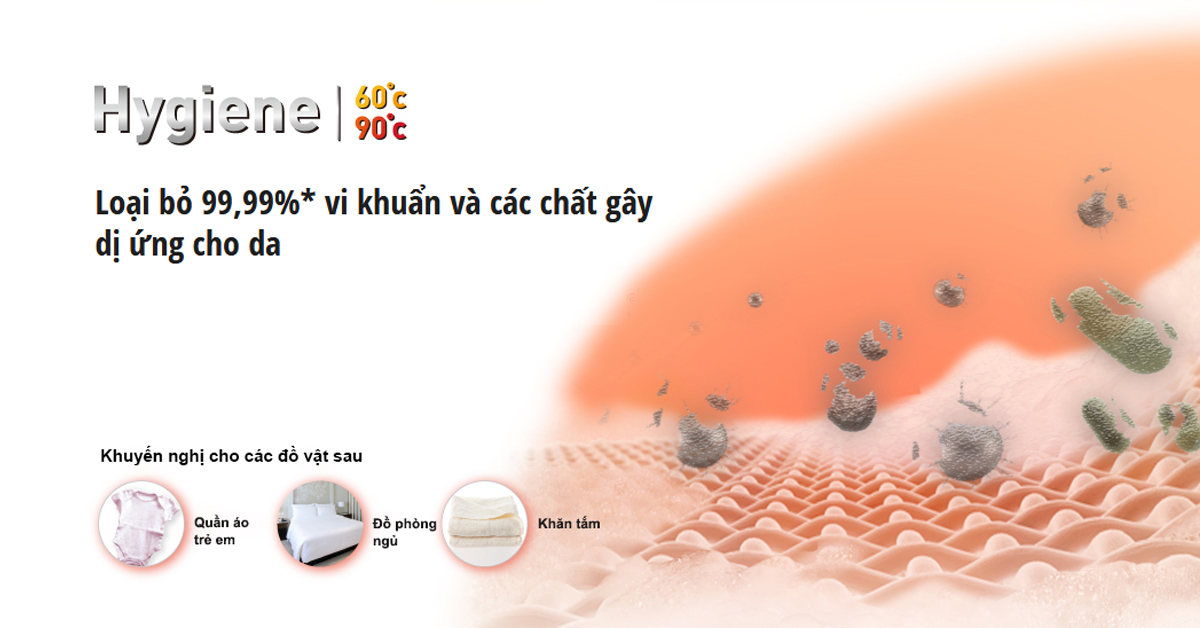 Loại bỏ 99,99% vi khuẩn và các chất gây dị ứng cho da