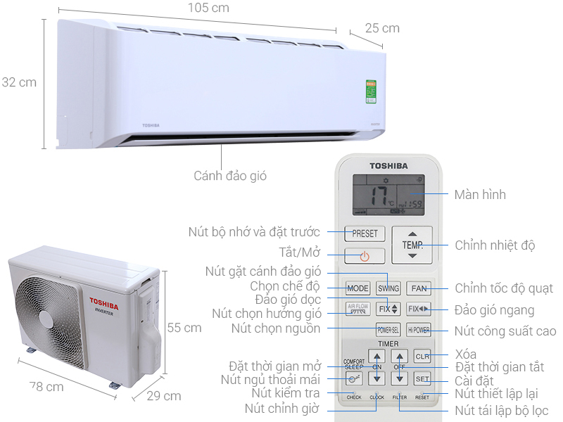Máy lạnh Toshiba Inverter 2 HP RAS-H18PKCVG-V