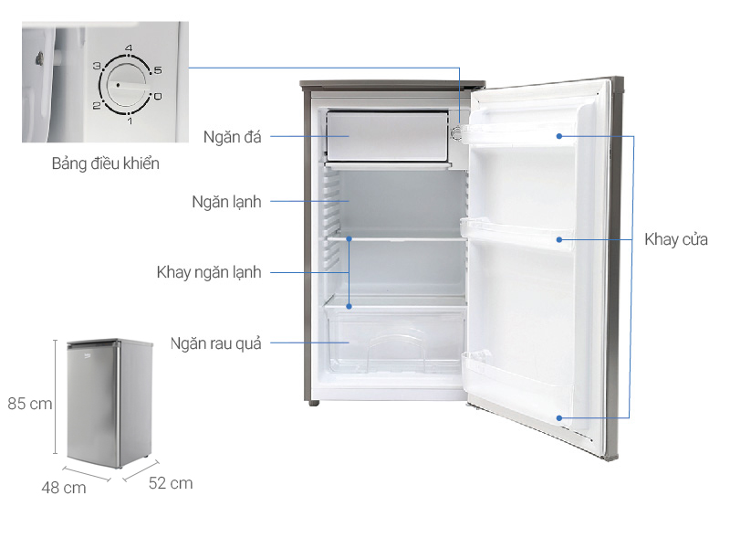 Thông sá» kỹ thuáºt Tá»§ lạnh Beko 90 lÃt RS9050P