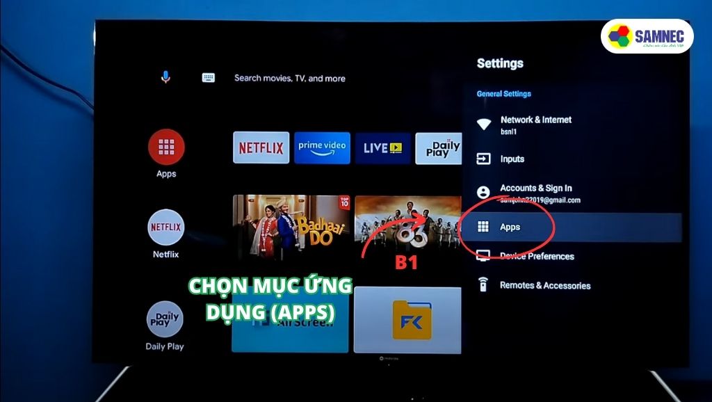 Chọn mục Ứng dụng (Apps) trên tivi Sony