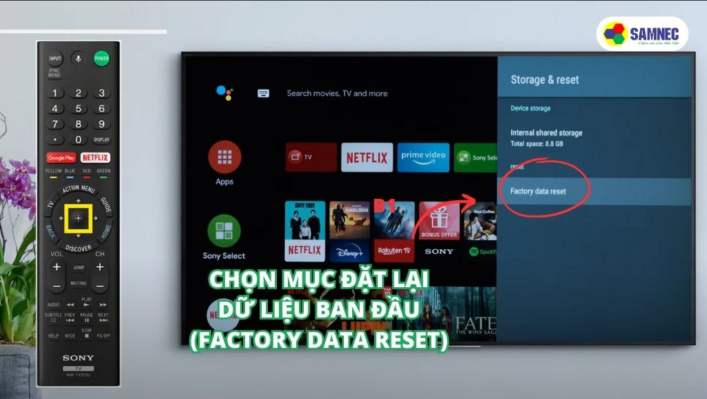 Chọn mục đặt lại dữ liệu ban đầu (Factory Data Reset) trên tivi Sony