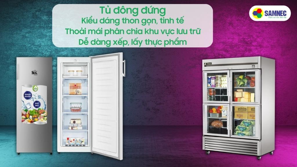 Tủ đông đứng có thiết kế thon gọn, dễ dàng xếp, lấy thực phẩm