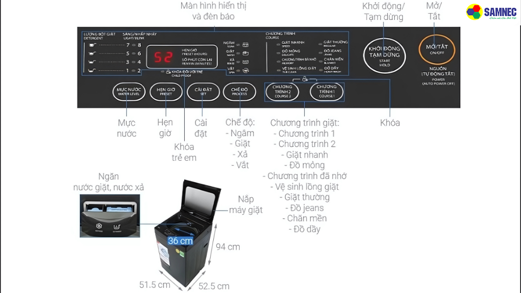 Hướng dẫn sử dụng máy giặt Toshiba theo chương trình có sẵn