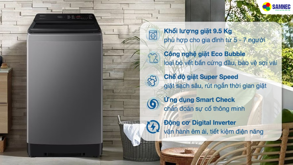 Thiết kế máy giặt Samsung WA95CG4545BDSV sang trọng