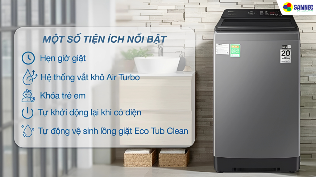 Tiện ích hiện đại trên máy giặt Samsung WA95CG4545BDSV