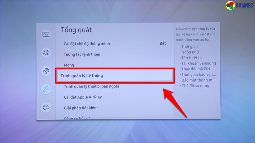 Bước 4: Chọn “Trình quản lý hệ thống” (System Management).
