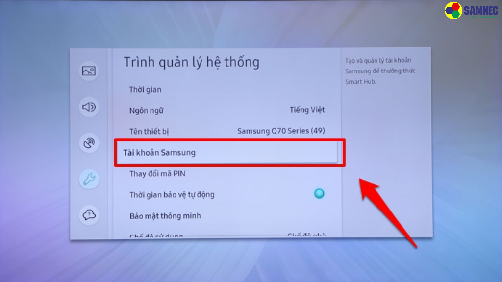 Bước 5: Tiếp theo, chọn “Tài khoản Samsung” (Samsung account).