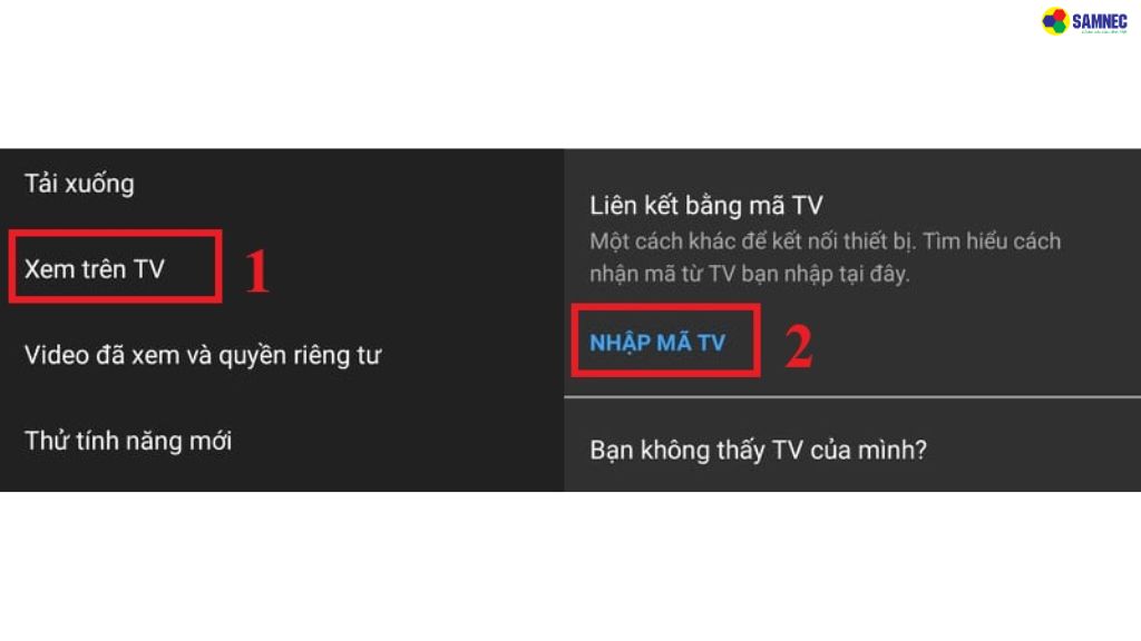 Cách 2: Vào Cài đặt > Xem trên TV > Nhập mã TV