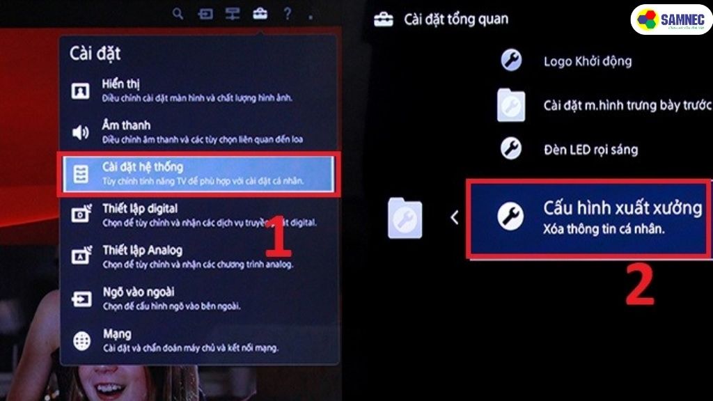 Reset tivi Sony bằng phím cứng
