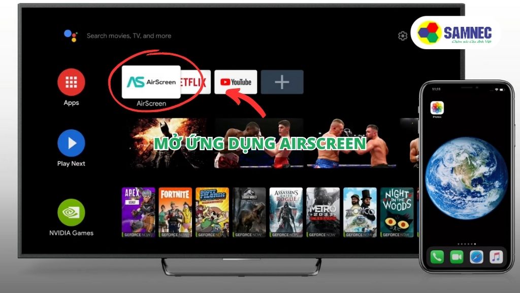 Mở ứng dụng AirScreen trên tivi Sony của bạn