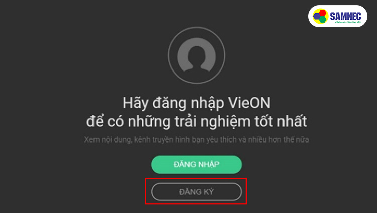 Màn hình giao diện đăng ký tài khoản trên ứng dụng VieOn