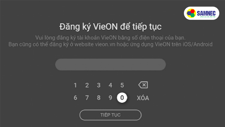 Nhập số điện thoại để đăng ký VieOn
