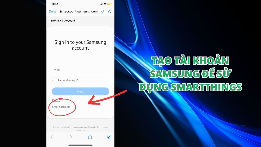 Tạo tài khoản Samsung nếu chưa có tài khoản