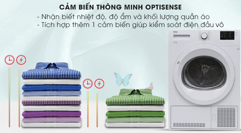 Cảm biến thông minh Optisense - Máy sấy quần áo ngưng tụ Beko 8kg DU8133GA0W Cảm biến thông minh Optisense - Máy sấy quần áo ngưng tụ Beko 8kg DU8133GA0W