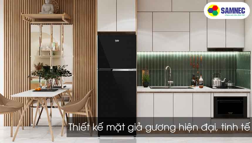 Thiết kế mặt giả gương trên tủ lạnh Beko 231 lít RDNT231I50VHFU