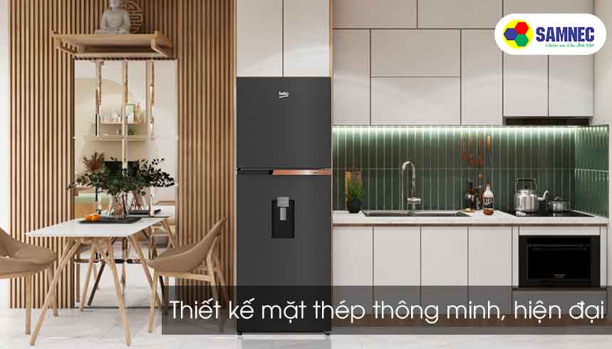 Thiết kế mặt thép thông minh, hiện đại trên tủ lạnh Beko 371 lít RDNT371I50VDHFSK