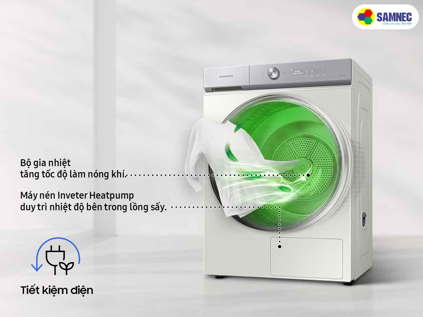 Công nghệ sấy bơm nhiệt Hybrid Heatpump trên máy sấy quần áo Samsung Bespoke AI Heatpump DV17B9750CV/SV