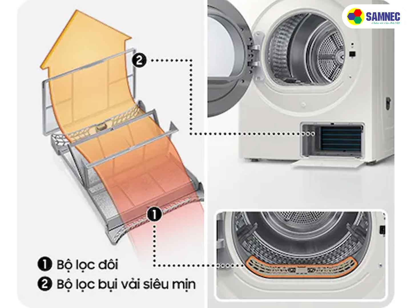 Bộ lọc 3 trong 1 trên máy sấy quần áo Samsung Bespoke AI Heatpump DV17B9750CV/SV