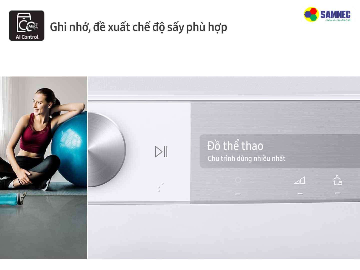 Bảng điều khiển thông minh AI Control trên máy sấy quần áo Samsung Bespoke AI Heatpump DV17B9750CV/SV