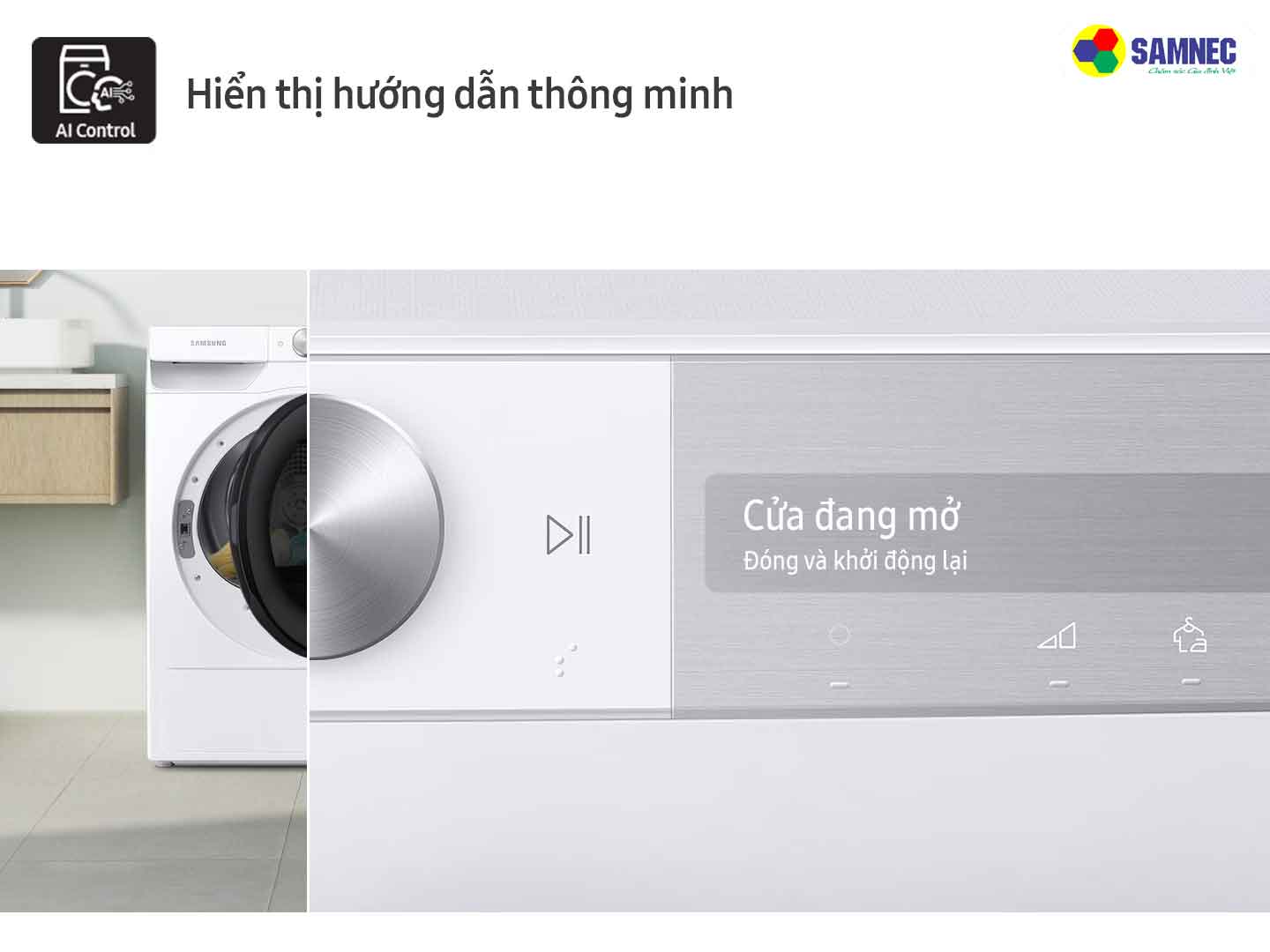 Hiển thị hướng dẫn thông minh trên máy sấy quần áo Samsung Bespoke AI Heatpump DV17B9750CV/SV