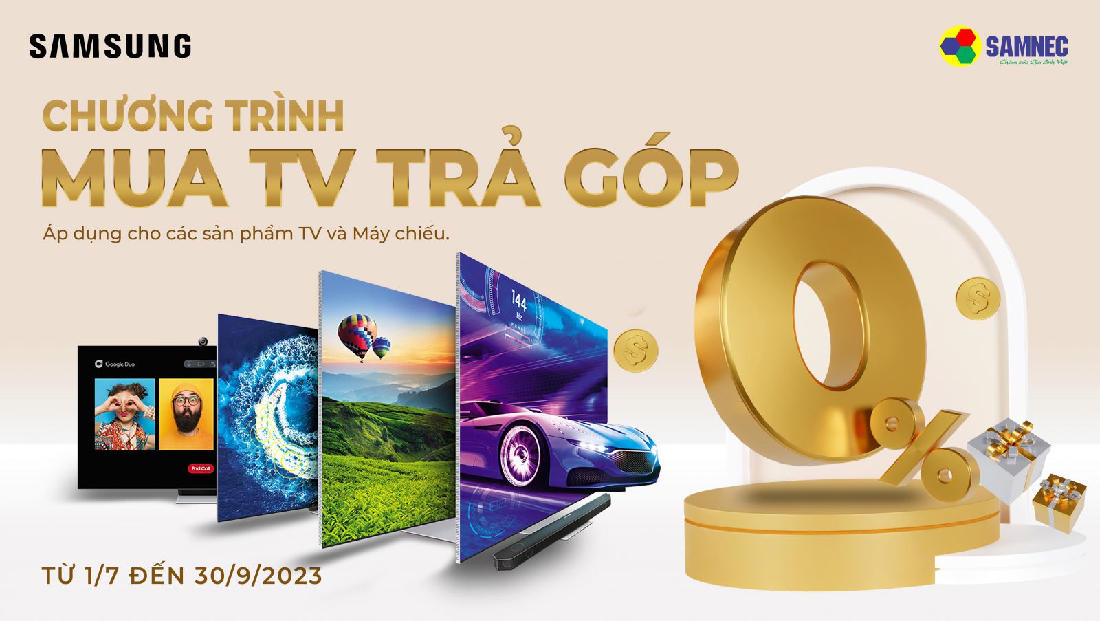 Chương trình mua tivi và máy chiếu Samsung trả góp 0% tại Samnec