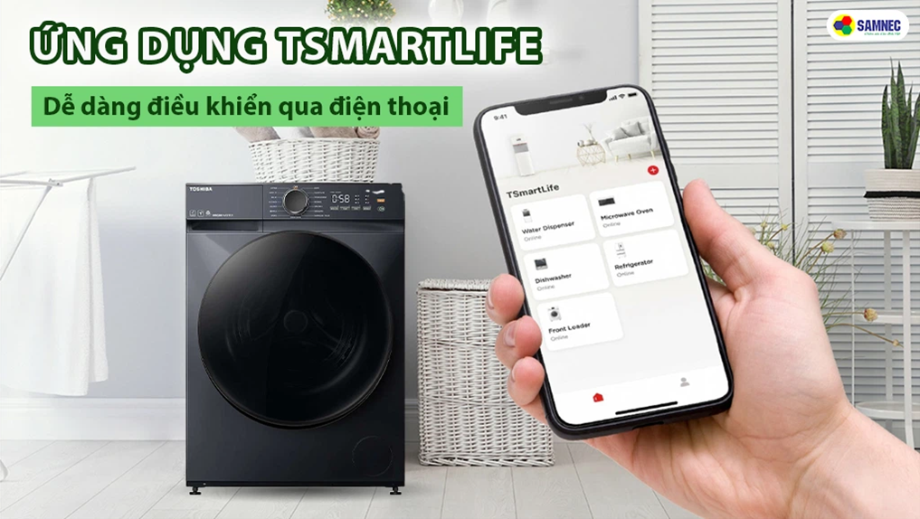điều khiển máy giặt cửa trước Toshiba từ xa bằng điện thoại qua TsmartLife