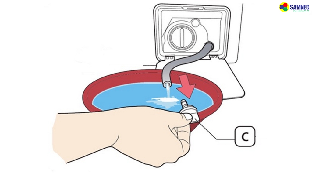 Bước 5: Mở ống thoát nước khẩn cấp
