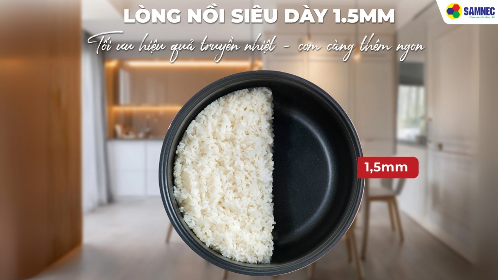Lòng nồi được làm bằng hợp kim nhôm cao cấp với độ dày 1.5mm 