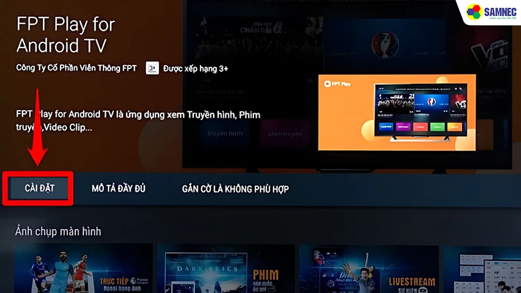 Chọn Cài đặt để tải FPT Play về tivi