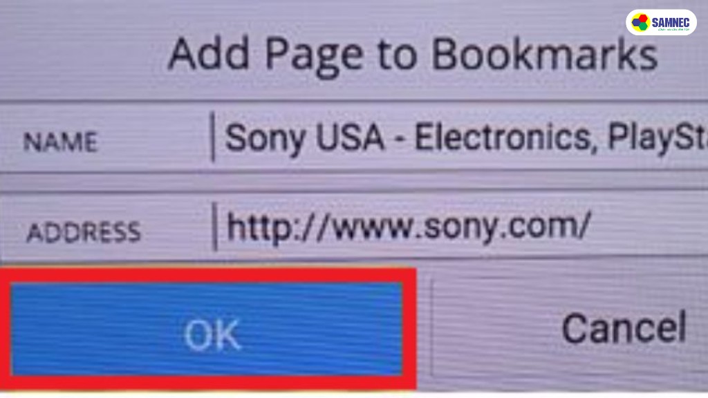 Sau khi màn hình Add Page to Bookmarks hiển thị