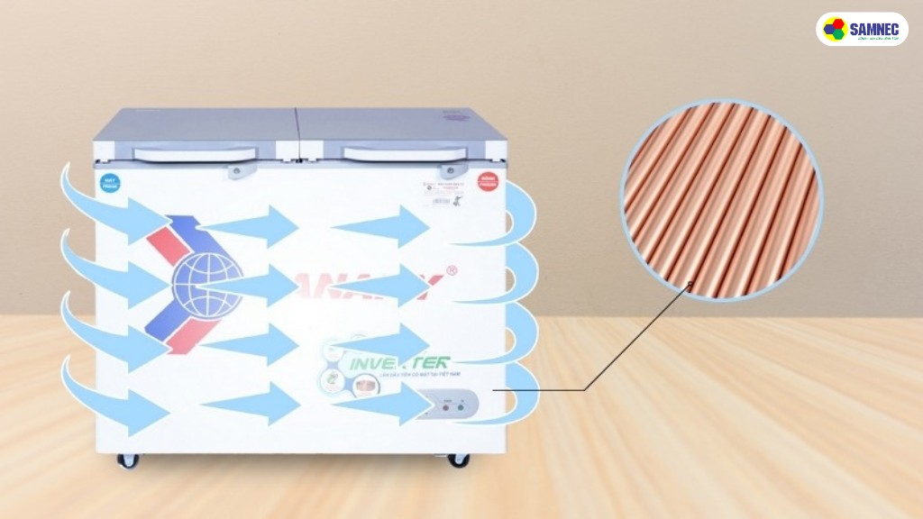 tủ đông Sanaky bị nóng mặt trước do cấu trúc dàn nóng