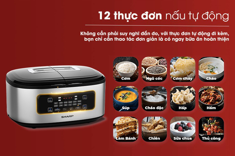 Thực đơn 12 món Sharp 1.8 lít KN-TC50VN-SL Bạc Thực đơn 12 món Sharp 1.8 lít KN-TC50VN-SL Bạc