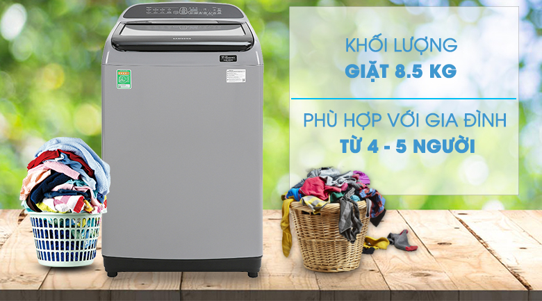 Máy giặt Samsung Inverter 8.5 kg WA85T5160BY/SV-Khối lượng giặt 8.5kg, phù hợp gia đình trên 4 người Máy giặt Samsung Inverter 8.5 kg WA85T5160BY/SV-Khối lượng giặt 8.5kg, phù hợp gia đình trên 4 người