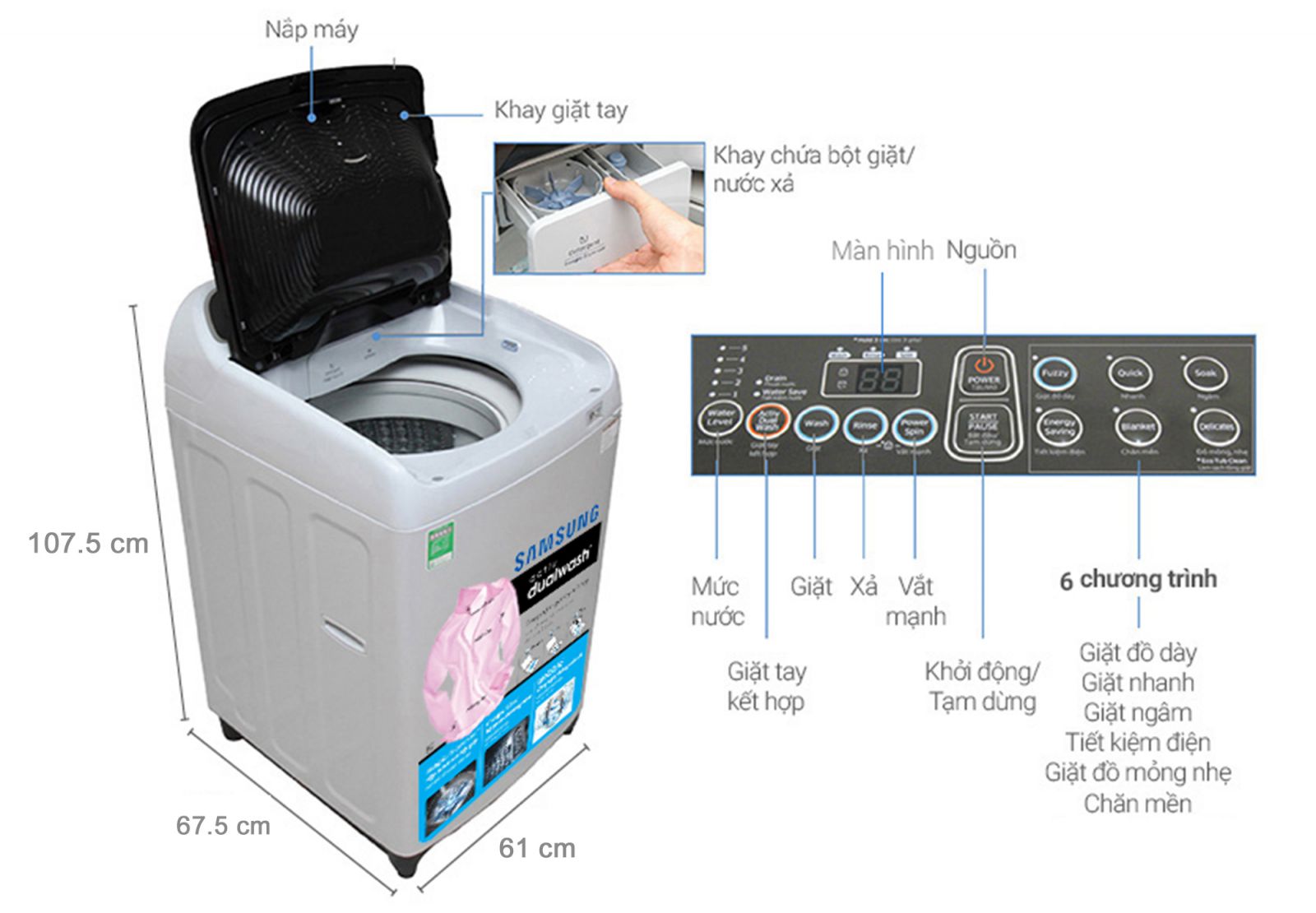 Thông sá» kỹ thuáºt Máy giặt Samsung 8.5 kg WA85J5712SG/SV