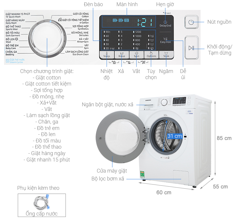 Máy giặt Samsung Inverter 8 kg WW80J52G0KW/SV