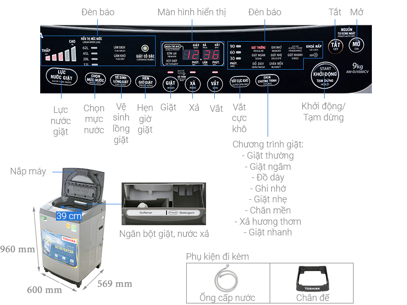 Máy giặt Toshiba Inverter 9 Kg AW-DJ1000CV(SK)
