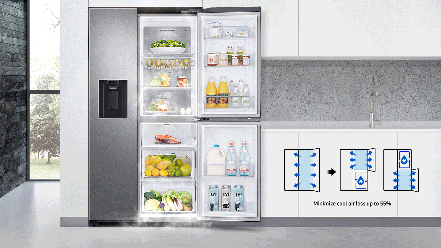 Tủ lạnh Samsung Inverter 650 lít RS65R5691B4/SV - Thiết kế 3 cửa thông minh giảm 55% khí lạnh thoát ra ngoài