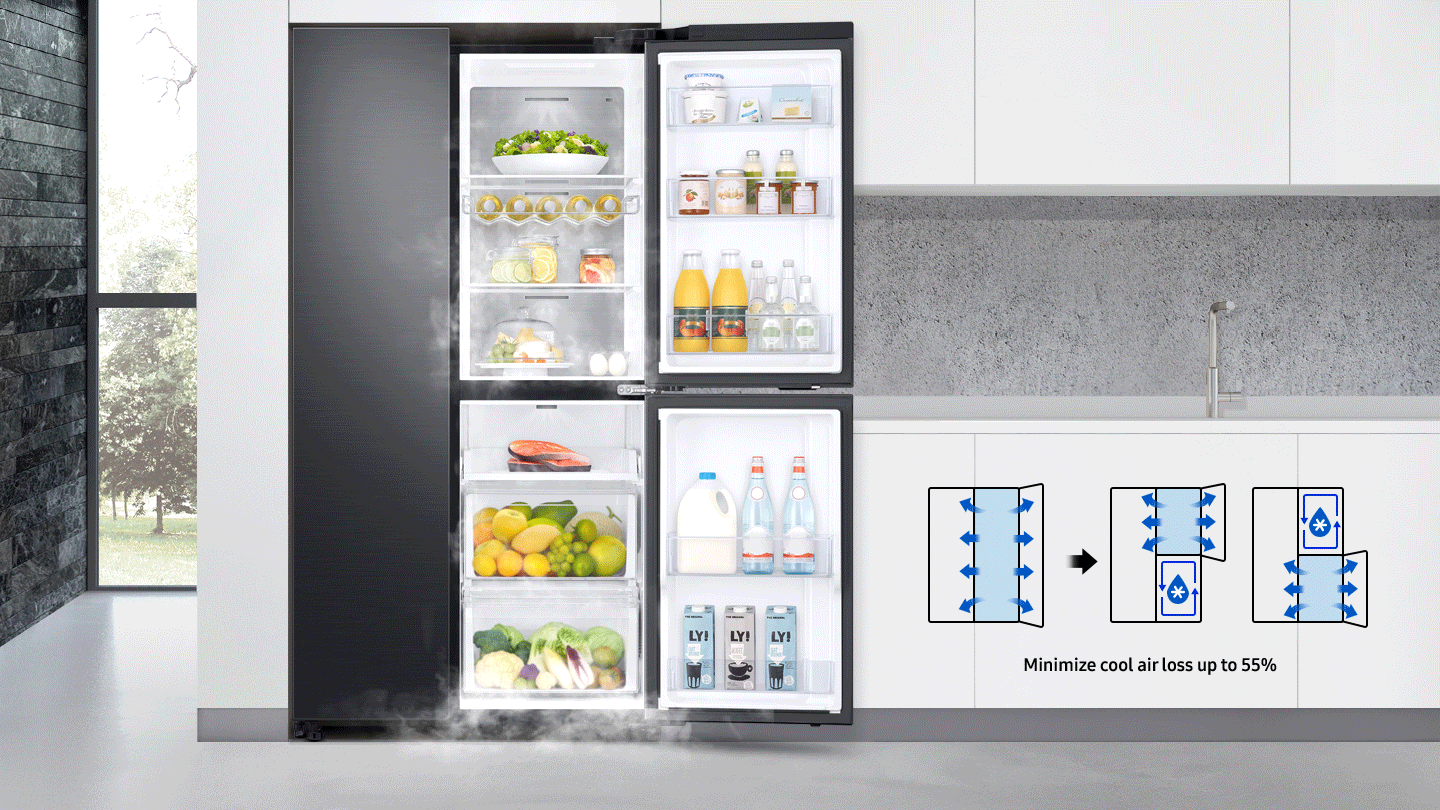 Tủ lạnh Samsung Inverter 670 lít RS63R5571SL/SV - Thiết kế 3 cửa thông minh giảm 55% khí lạnh thoát ra ngoài