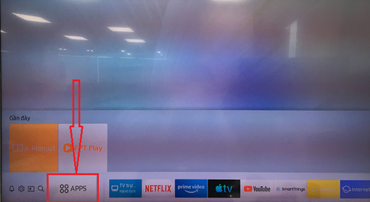 Cách kích hoạt gói khuyến mãi FPT Play trên tivi Samsung - chọn app để mở kho ứng dụng 