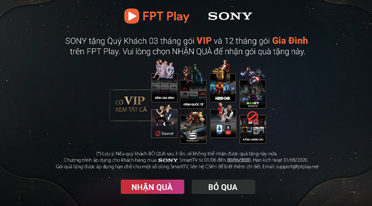 Hướng dẫn các bước nhận gói quà tặng FPT Play trên tivi Sony 4 Hướng dẫn các bước nhận gói quà tặng FPT Play trên tivi Sony 4