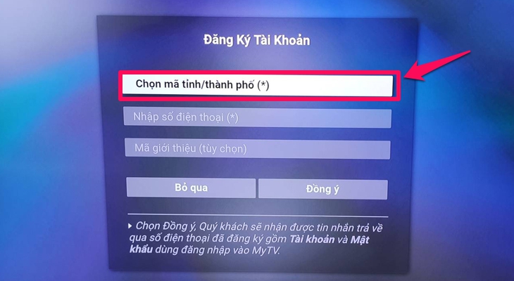 Điền mã tỉnh/thành phố Điền mã tỉnh/thành phố