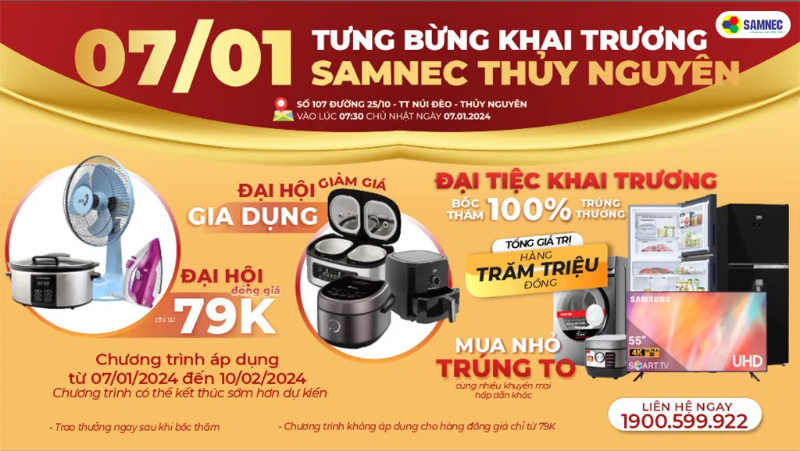 Ưu Đãi Gấp Đôi - Nhận Quà Gấp Bội: Mừng Khai Trương SAMNEC Thuỷ Nguyên 