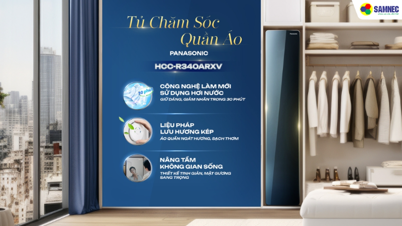 Làm mới quần áo hiệu quả hơn với tủ chăm sóc quần áo Panasonic HCC-R340ARXV