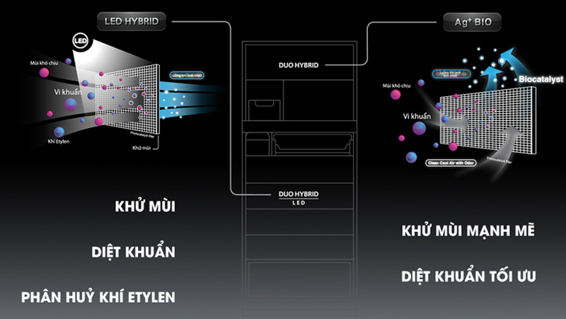 Công nghệ khử mùi kháng khuẩn Duo Hybrid trên tủ lạnh Toshiba